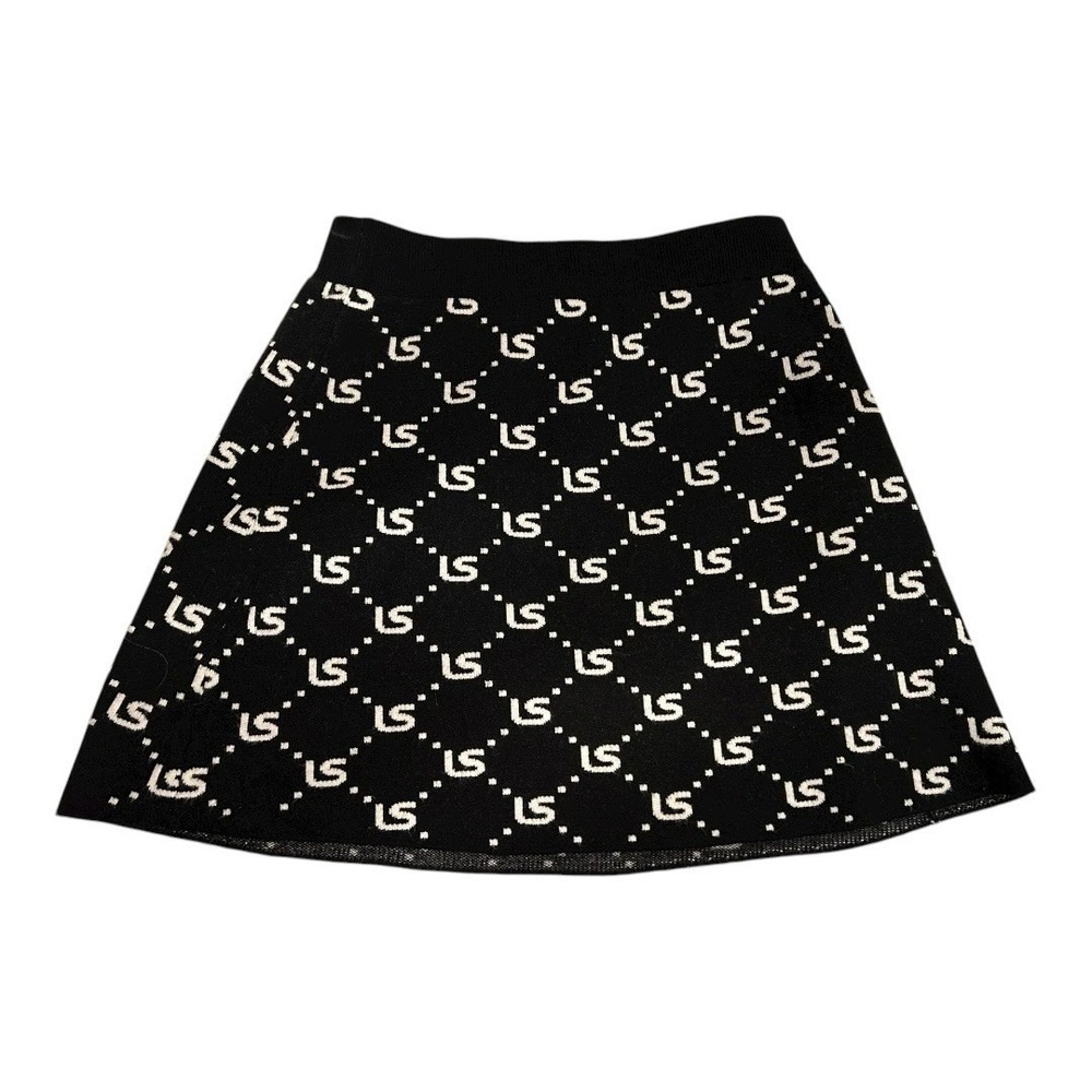 Lili Sidonio Knit Mini Skirt Black Logo Monogram Women Small